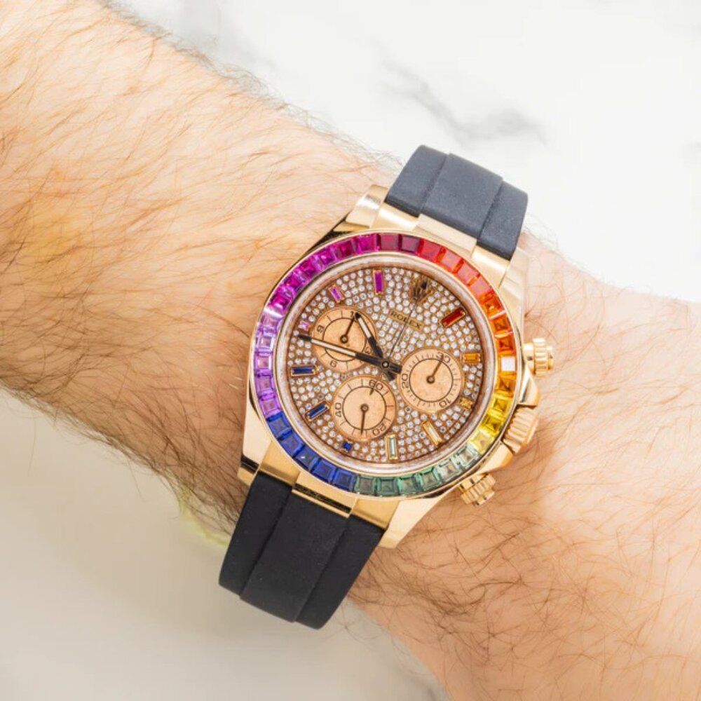 Rolex Daytona 116515LN 40MM Rainbow Diamond Dial And Bezel With Black Oysterflex